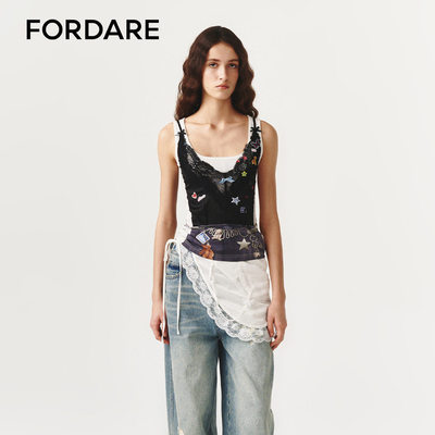 【现货】FORDARE 26夏季新款小贴纸蕾丝胸衣3D感印花背心