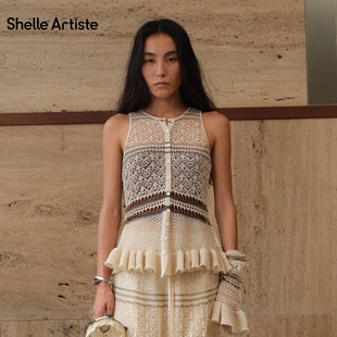 现货 镂空背心钩花荷叶边无袖 SHELLE 新款 上衣 ARTISTE26夏季