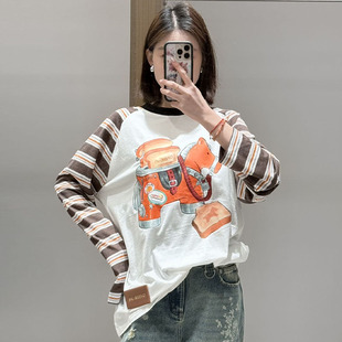 马上胡宽松百搭条纹插肩长袖 CHEERi 新款 2026年春季 T恤上衣 UPi