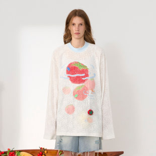 UPi2026夏季 CHEERi 新款 水里 T恤 西红柿印花蕾丝长袖 现货