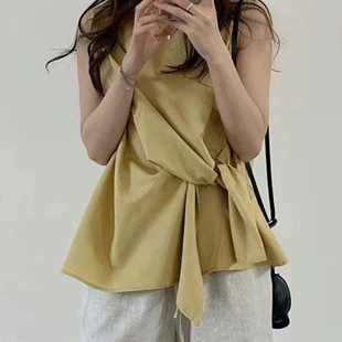 女士设计感小众上衣 星晴月雅2025夏季 新款 法式 复古不规则绑带衬衫