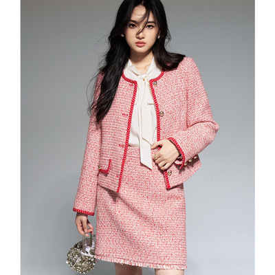 2025冬红色上衣半裙套装女小个子外套羊毛SHSU509小*香风法式减龄