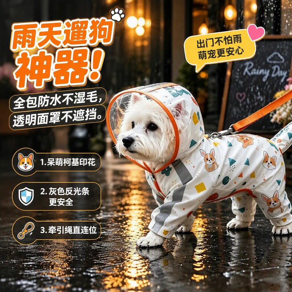 雨天小狗比熊四脚雨衣防水全包连