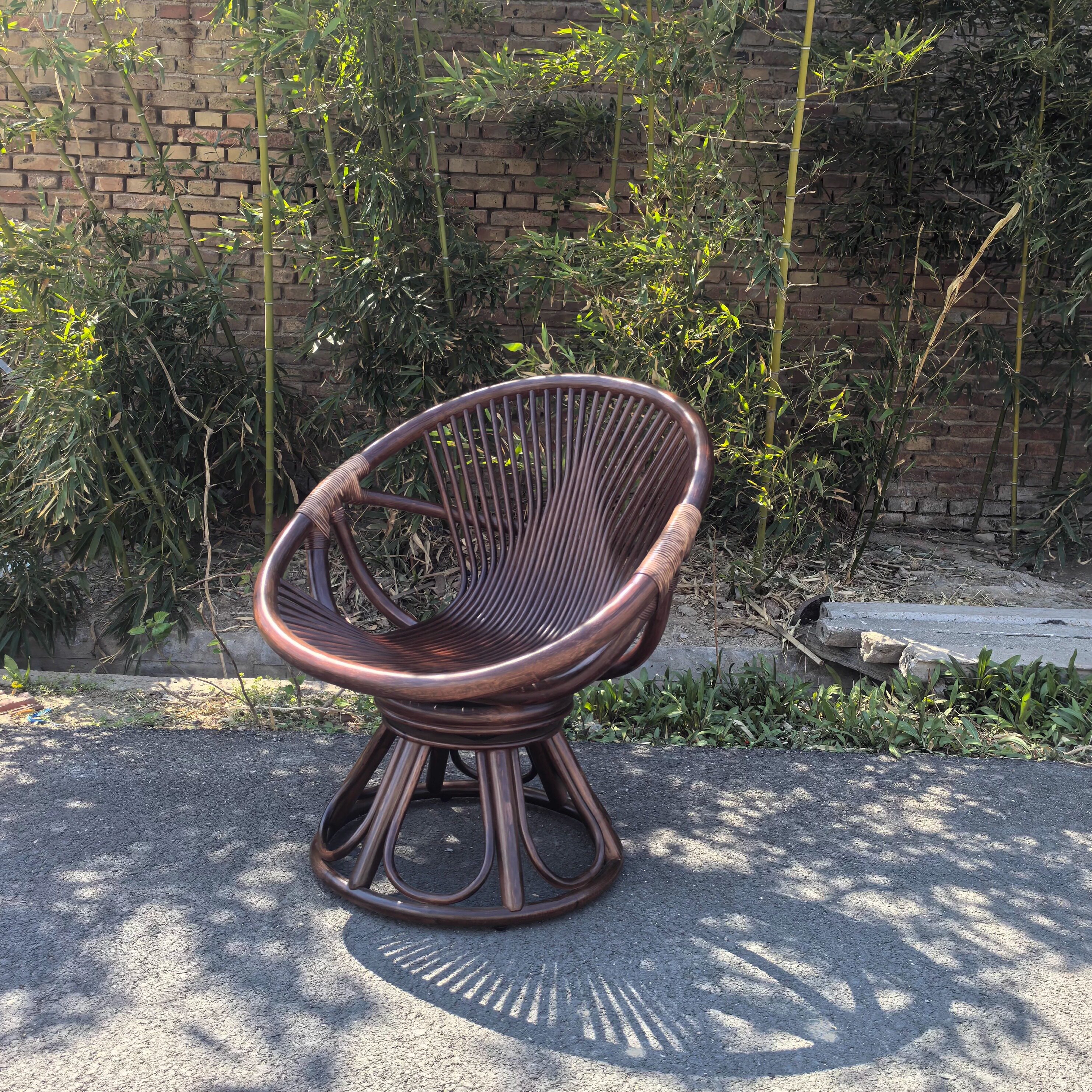 黑胡桃色休闲转椅天然藤椅转转椅阳台椅单人椅时尚雷达懒人椅包邮