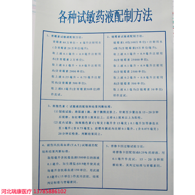 各种试敏药液配制方法急诊抢救挂图医院宣传墙贴护士站医学用