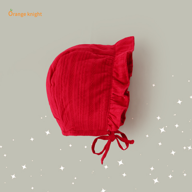 小月龄女宝宝加厚加绒冬季洋气高级宫廷公主婴儿喜庆红色礼服帽子