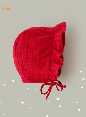 小月龄女宝宝加厚加绒冬季洋气高级宫廷公主婴儿喜庆红色礼服帽子