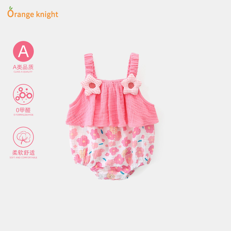 婴儿夏季薄款纯棉吊带哈衣爬服