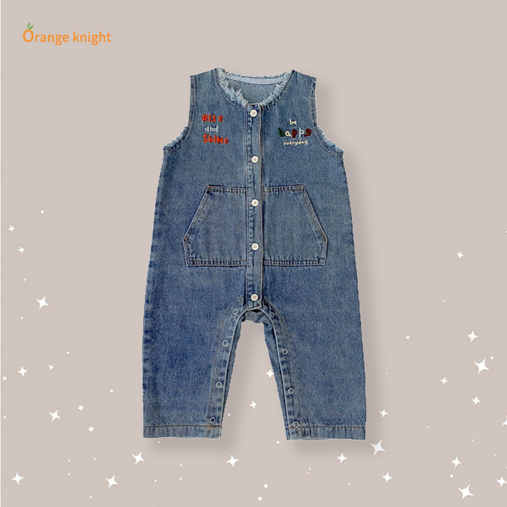 宝宝2025年春秋季新款套装时尚休闲连体背心毛边牛仔背带长爬哈衣