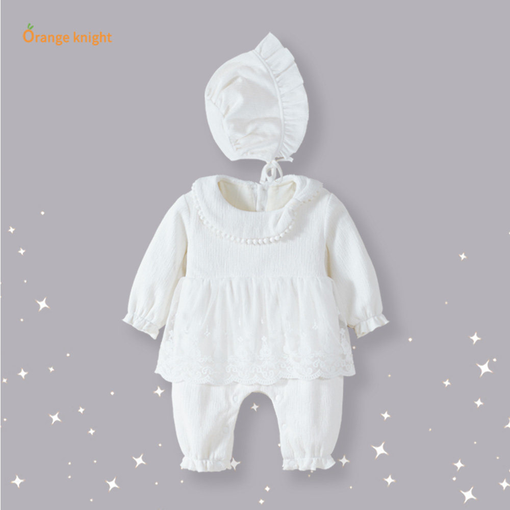 女宝宝0 - 3岁秋冬季爬服洋气可爱蕾丝领蝴蝶结连体衣新生儿哈衣