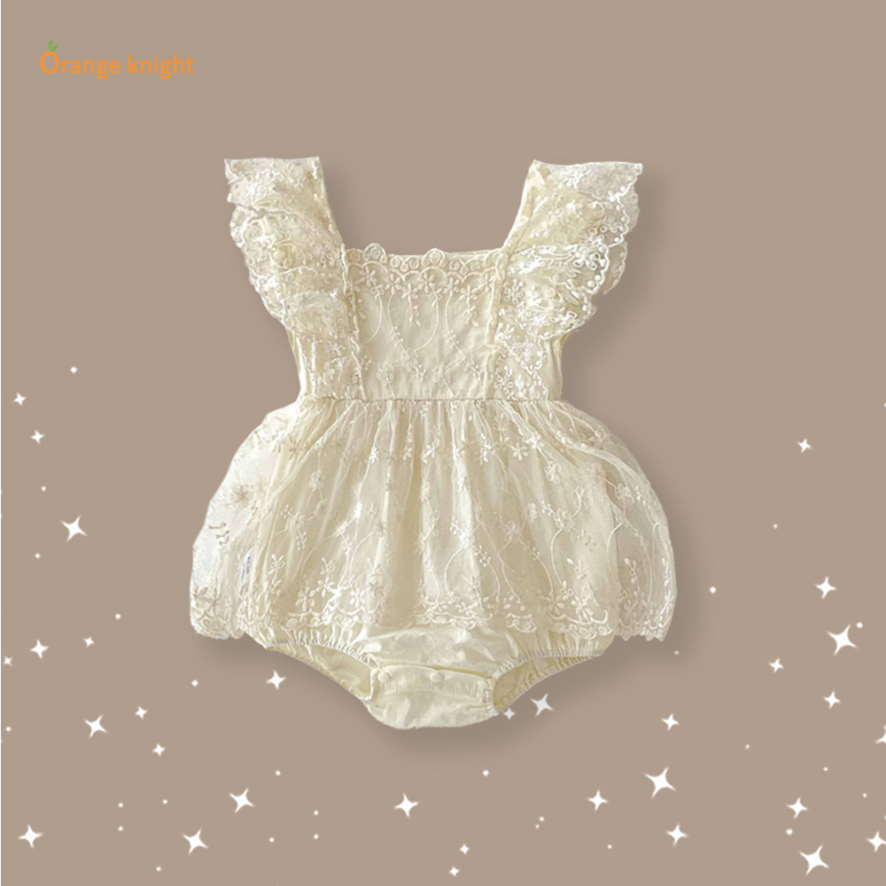 满月百天baby夏款轻柔网纱花朵方领公主裙摆时尚可爱短袖包屁哈衣