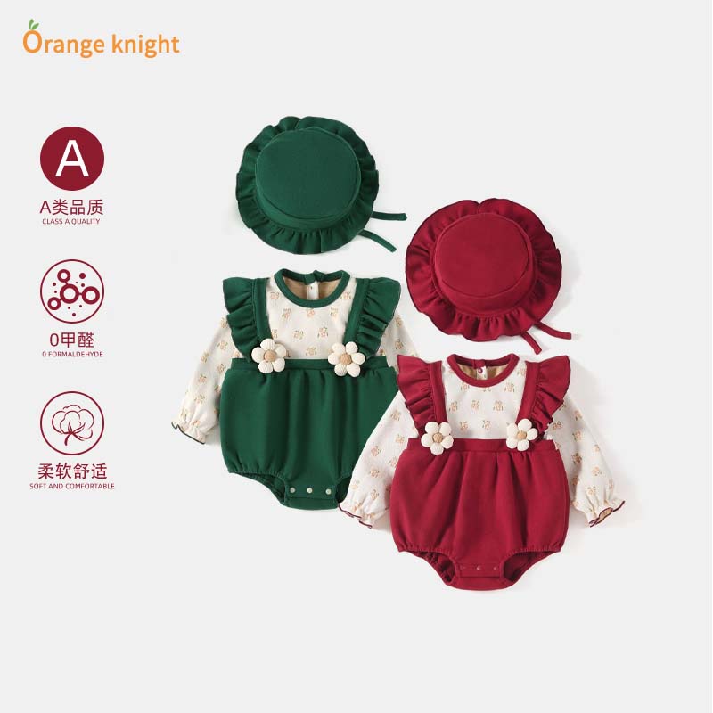 周岁女宝宝春秋碎花假两件包屁衣