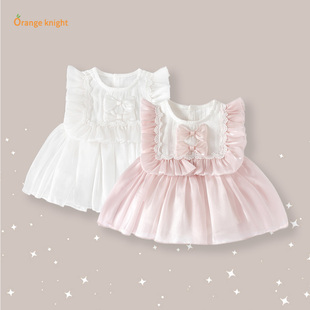 3岁女宝宝新生儿梦幻风蝴蝶结纱裙无袖 花边包屁连体衣 款 夏季