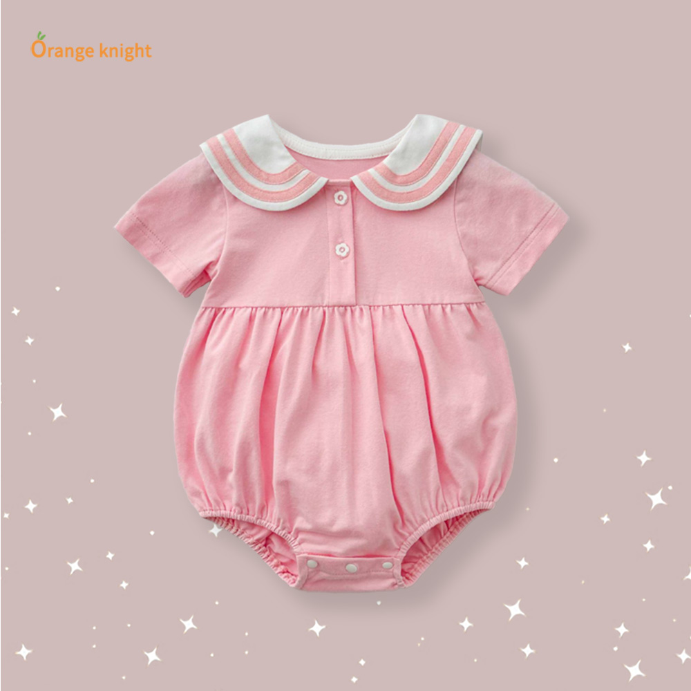 粉色甜美可爱小兔子披肩设计翻领连体衣夏季小月龄百天婴儿包屁衣