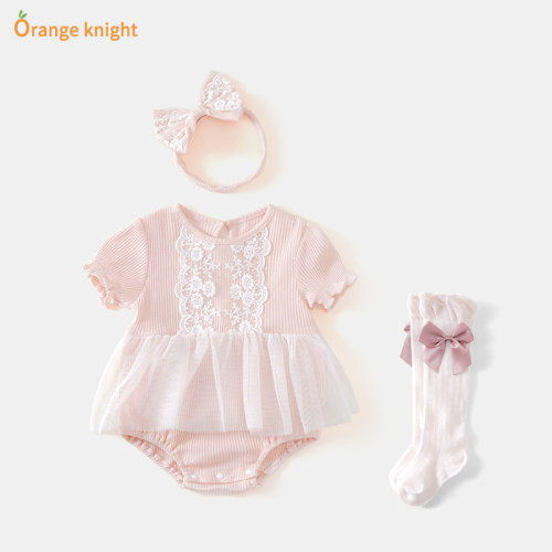 网红夏装百天三角周岁礼服连体衣