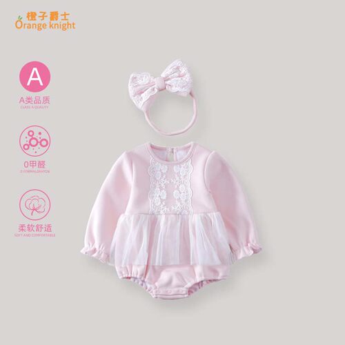 小月龄女宝宝秋冬季加厚衣服甜美可爱长袖三角包屁衣公主满月礼服