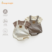 套装 0一3月婴儿衣服6夏季 薄款 宝宝夏装 T恤背带裤 连体衣分体两件套