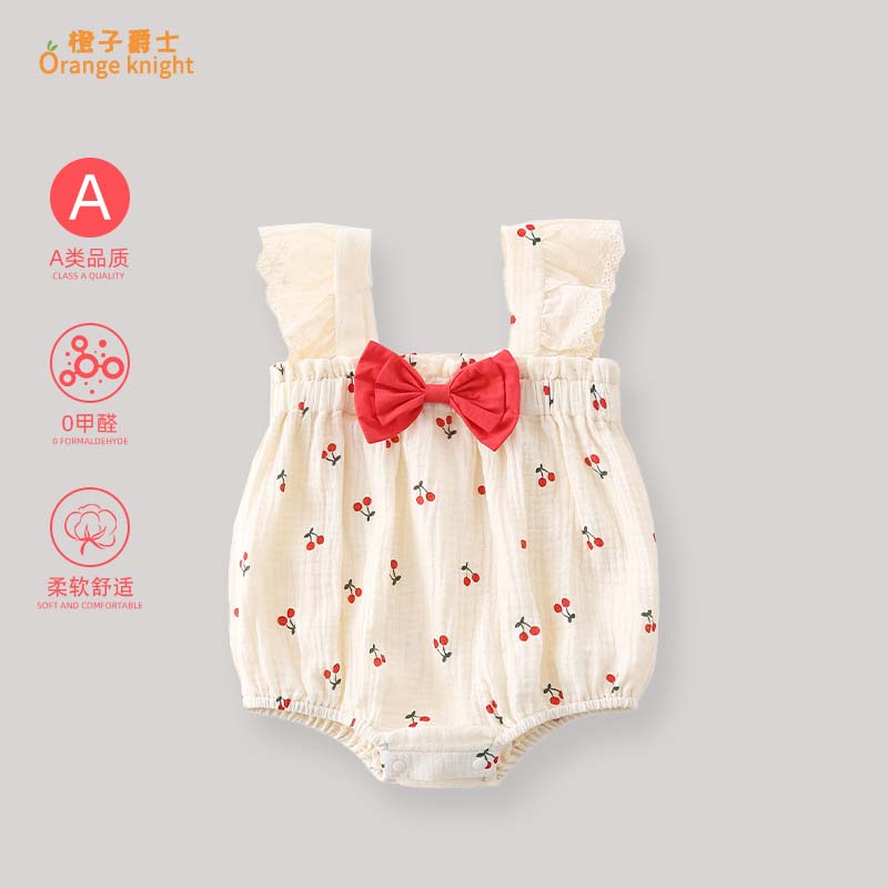 小月龄婴儿夏季新款衣服女宝宝甜美可爱无袖吊带背心三角包屁衣薄