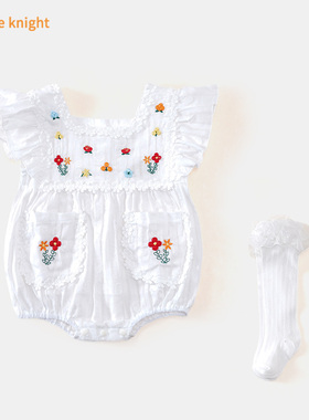 网红婴儿ins风夏装新生女宝宝韩国哈衣3个月包屁衣白色公主服薄款