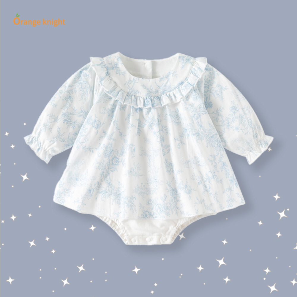 满月周岁小清新婴儿连衣裙秋季装蓝白碎花女宝宝可爱百搭包屁衣裙