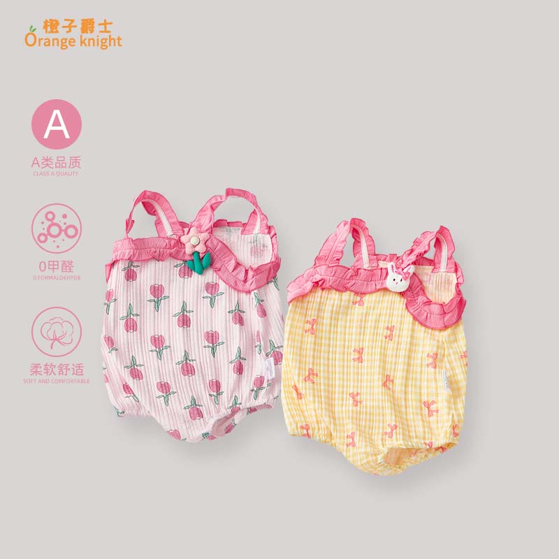 小月龄婴儿满月夏季衣服女宝宝新款无袖背心碎花甜美三角包屁衣薄