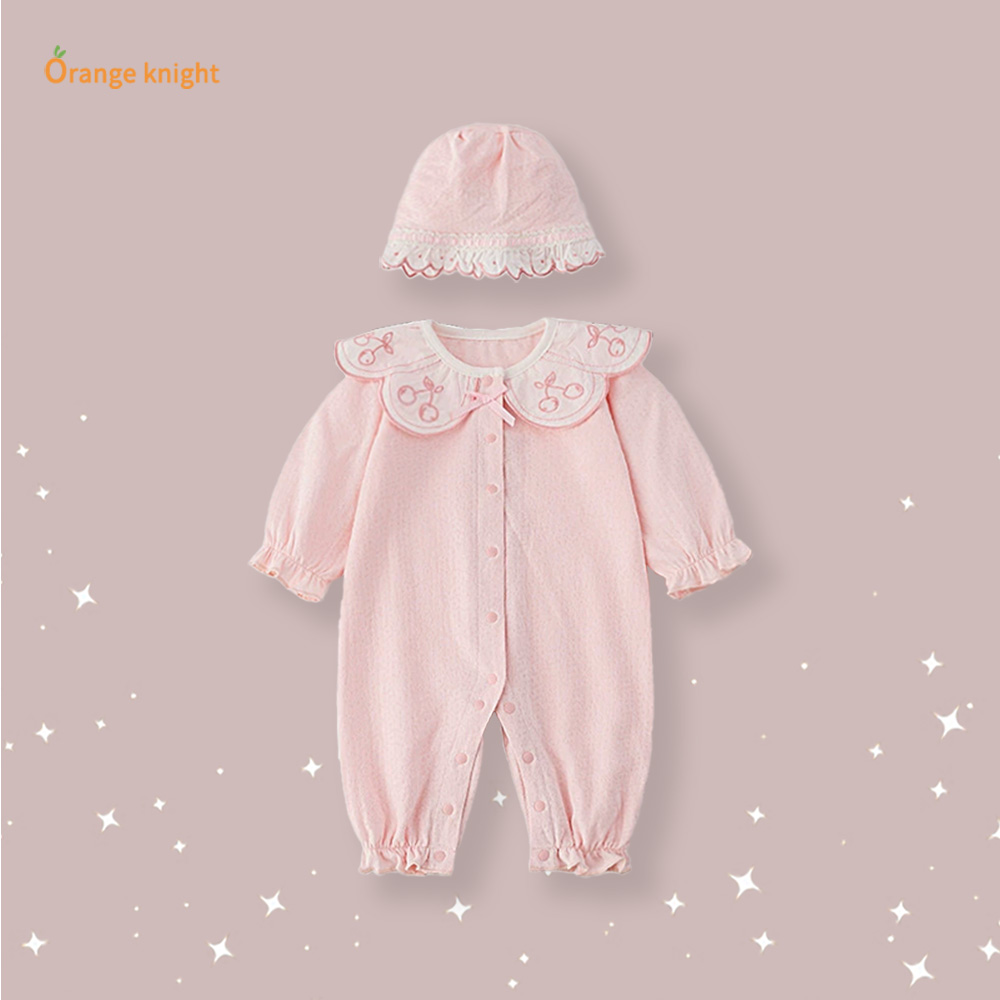 新生婴儿连体衣软萌春秋满月服粉色女宝宝早秋外出服哈衣秋装衣服