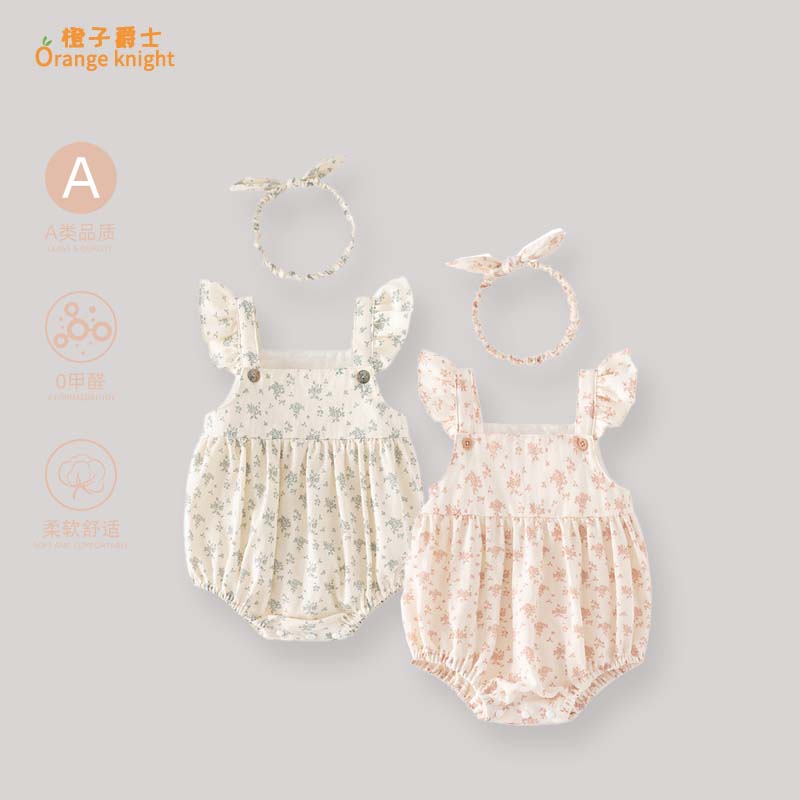 小月龄女宝宝满月衣服夏季新款韩版无袖吊带碎花甜美三角包屁衣薄