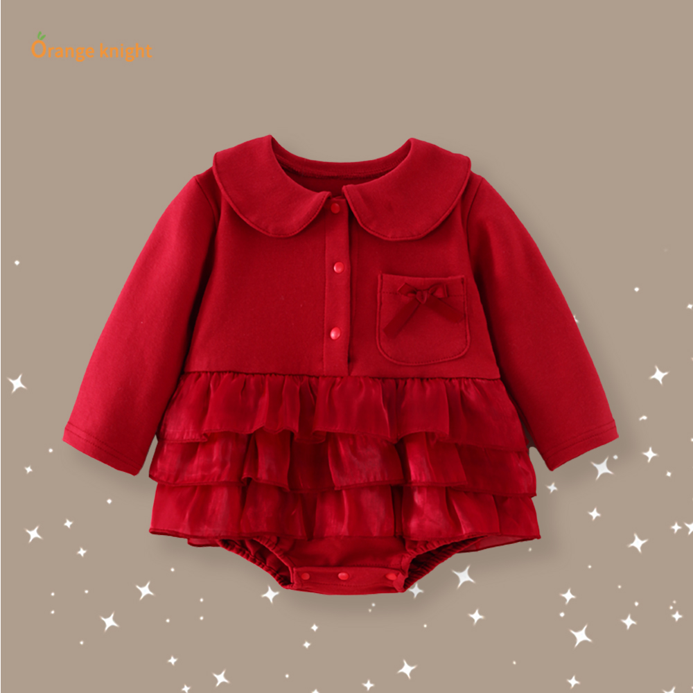 婴儿满月百天公主礼服女宝宝春季长袖洋气公主蛋糕裙摆包屁哈衣