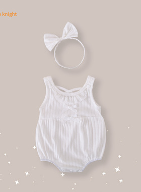 女宝宝纯白色吊带连体衣满月百天三角哈衣夏季装包屁衣新生儿衣服