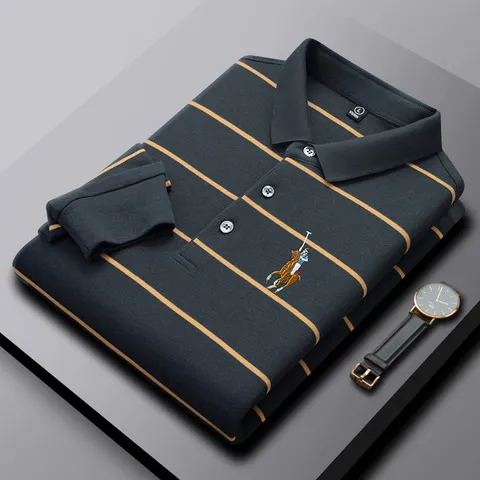 polo衫秋季带领休闲长袖爸爸保罗男士t恤长袖条纹商务中老年大码,男装,Polo衫,淘宝优惠券,粉丝福利购,淘宝优惠卷