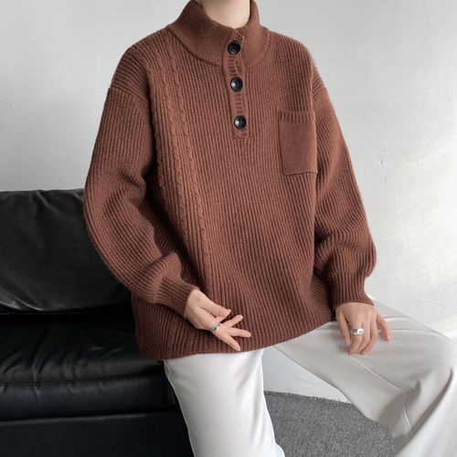 5XL-M 特大码冬季立领毛衣纽扣高级设计感情侣⻓袖毛衫