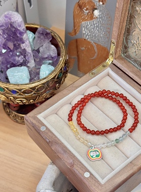 红玛瑙萤石多巴胺双圈水晶手链