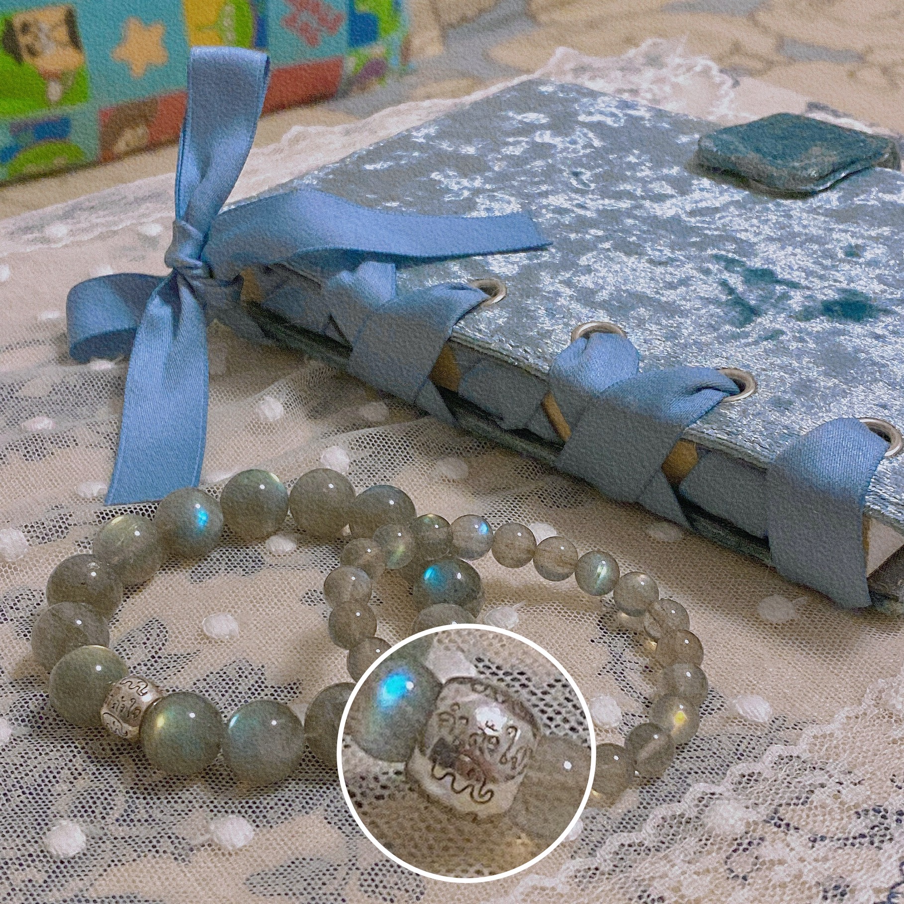 贝奇手作·小灯泡 天然拉长石情侣款水晶手链 灰月光石