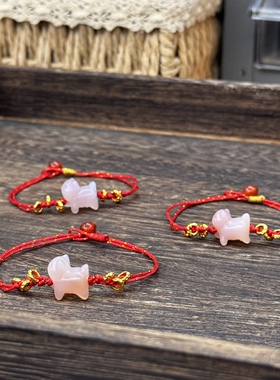 贝奇手作·天然玛瑙绯红溜达小猫咪 沙金盘缠纯手工编绳手链