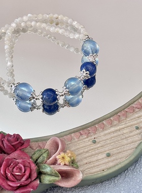 贝奇手作 · BossaNova 天然海蓝宝蓝晶石贝母珠清新平静夏日手串