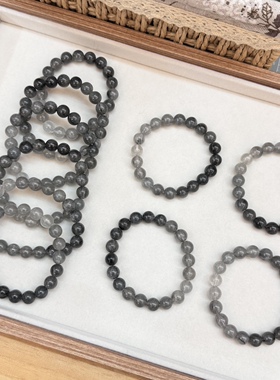 贝奇手作·渐变灰兔毛 10mm 水晶手串情侣款男女款深灰色高级灰调