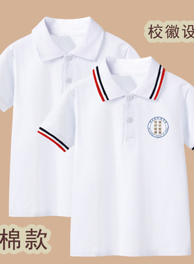 纯棉男童短袖t恤班服儿童POLO衫夏装实验小学生白色校服一模一样
