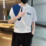 新款男士圆领拼接小众设计短袖时尚潮流T恤T010-P48控68，男装T恤，星座304B