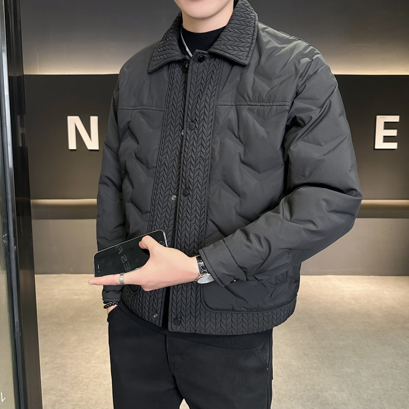 新款男士休闲翻领拼接标白鸭绒羽绒服YRF121-P160图片