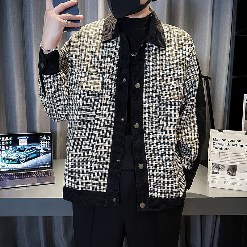 新款男士休闲翻领时尚格子夹克小外套JK2325-P95,男装夹克,星座304B