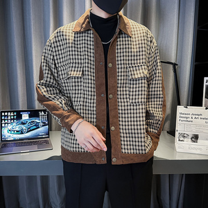 新款男士休闲翻领时尚格子夹克小外套JK2325-P95图片