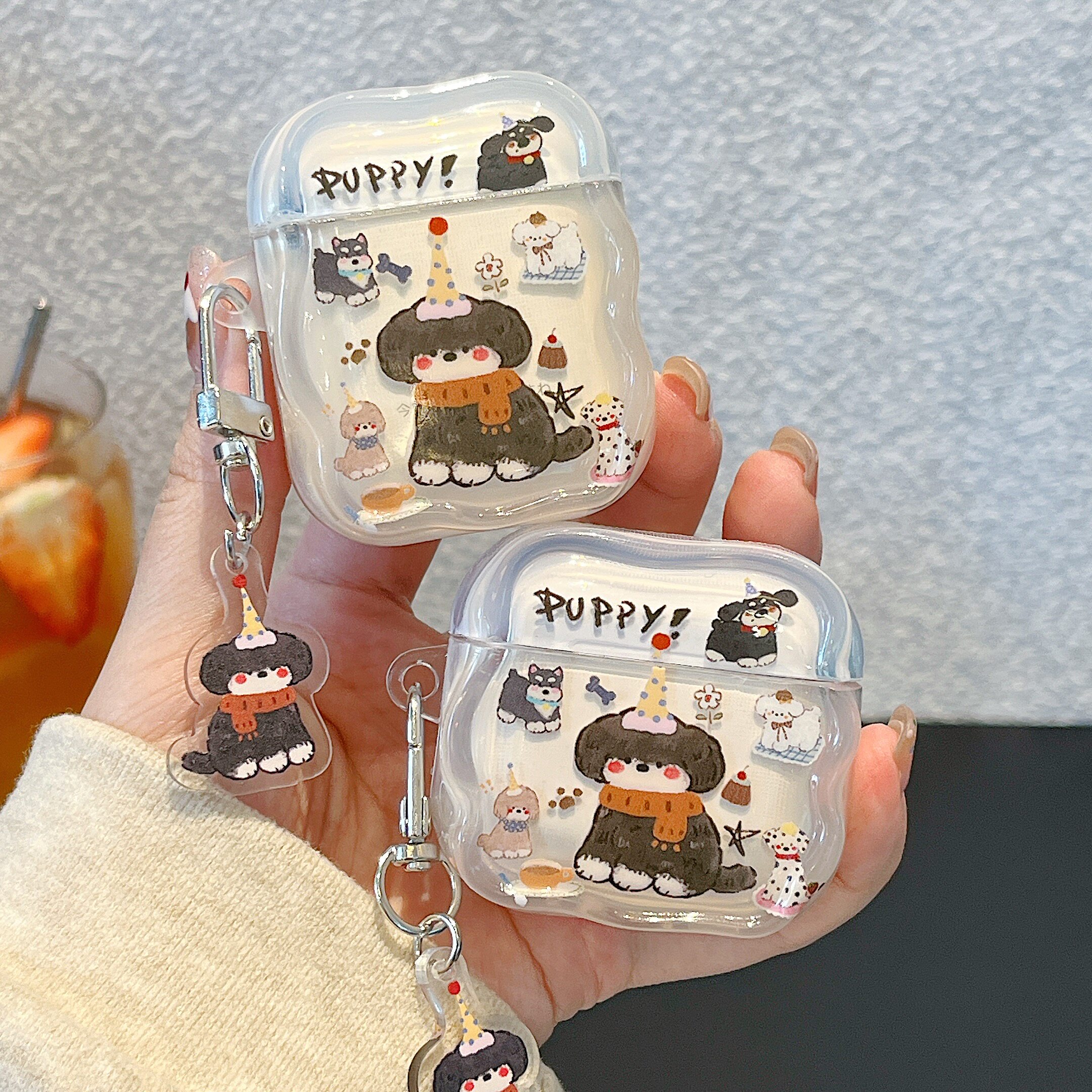 ins韩系黑色卷毛小狗适用苹果耳机保护套airpods4无线蓝牙