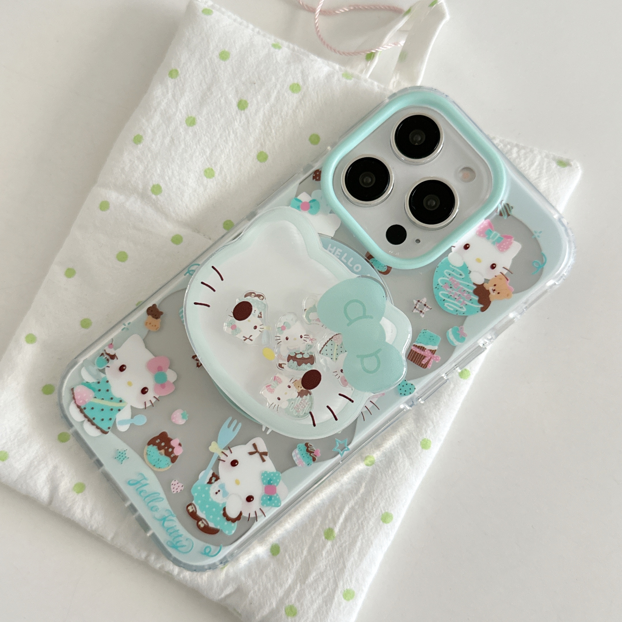 卡通薄荷巧克力蛋糕Kitty猫适用iphone16pro手机壳苹果17新款15创意14pro女款13磁吸支架15promax防摔保护套