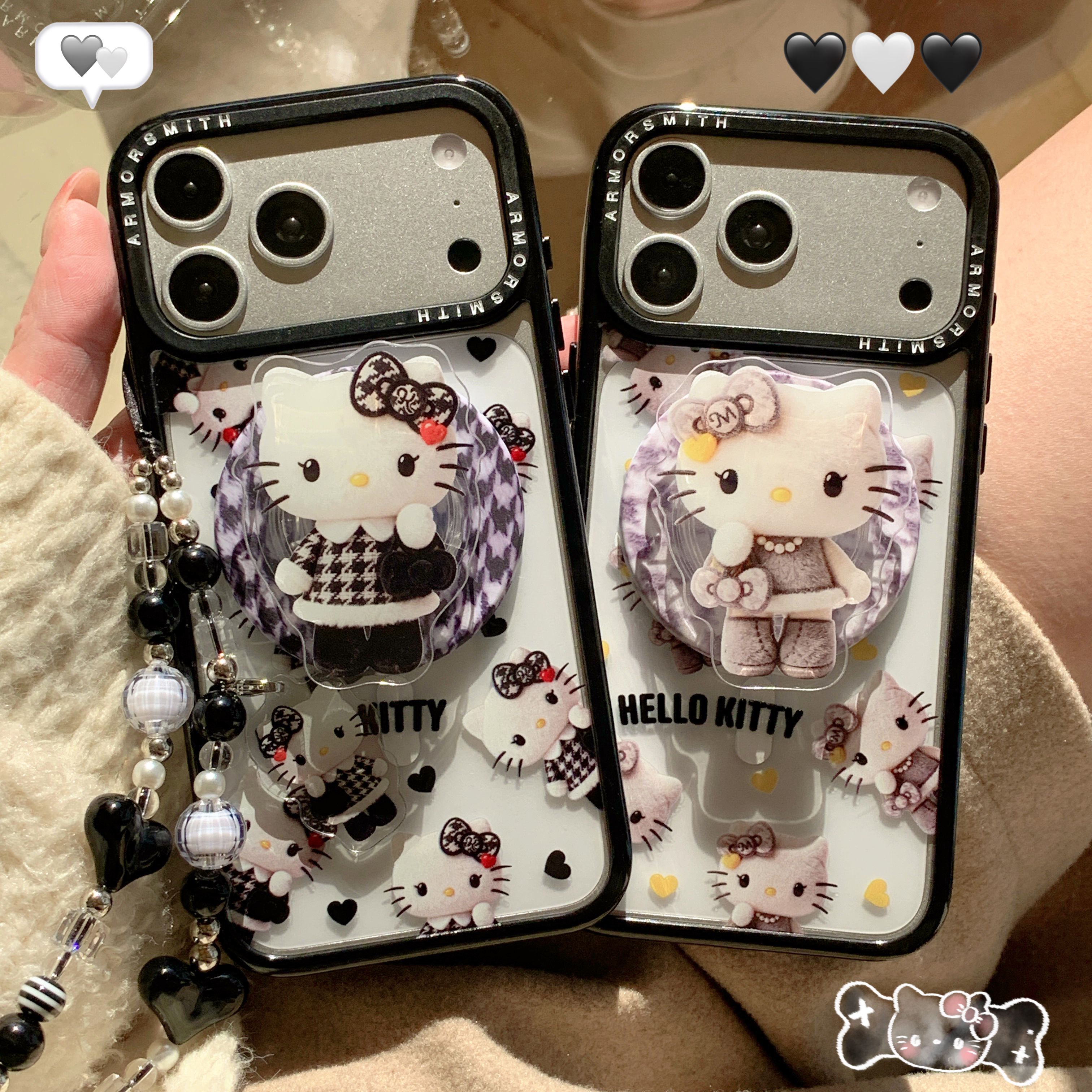 ins秋冬千鸟格Kitty猫咪磁吸支架适用iphone17promax手机壳苹果16新款15创意14pro女款13链条15pro防摔保护套