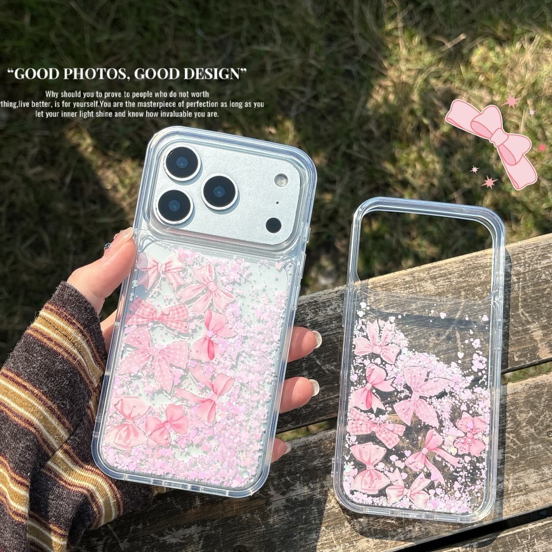 少女风粉色蝴蝶结拼图流沙闪粉适用iphone17promax手机壳苹果16新款15创意14pro女款13超火15pro防摔保护套,3C数码配件,手机保护套/壳,淘宝优惠券,粉丝福利购,淘宝优惠卷