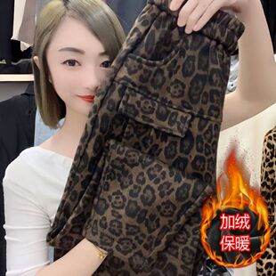 时髦宽松大码休闲秋冬爆款时尚豹纹哈伦裤女洋气百搭显瘦萝卜裤潮