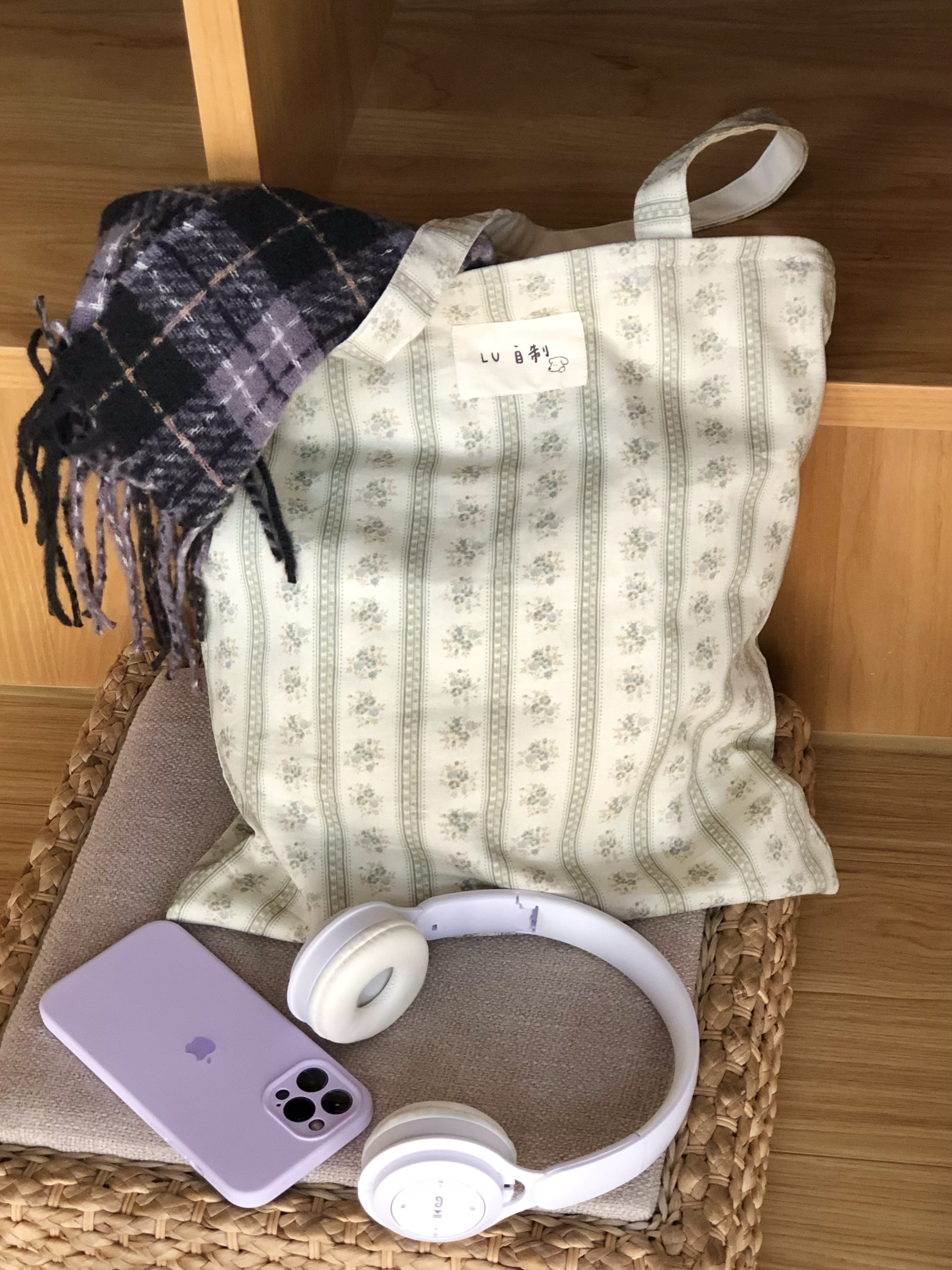 LU工作室自制森系碎花帆布包韩系条纹布包大容量通勤包包女新款