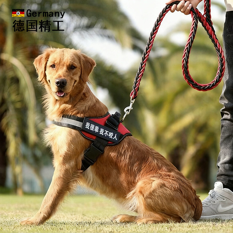 德国进口狗狗牵引绳金毛拉布拉多胸背心带大型犬小型遛狗绳狗链子