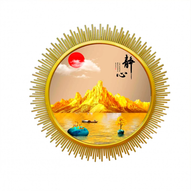 新中式现代轻奢背靠金山客厅餐厅玄关床头装饰画沙发背景墙壁挂画图片