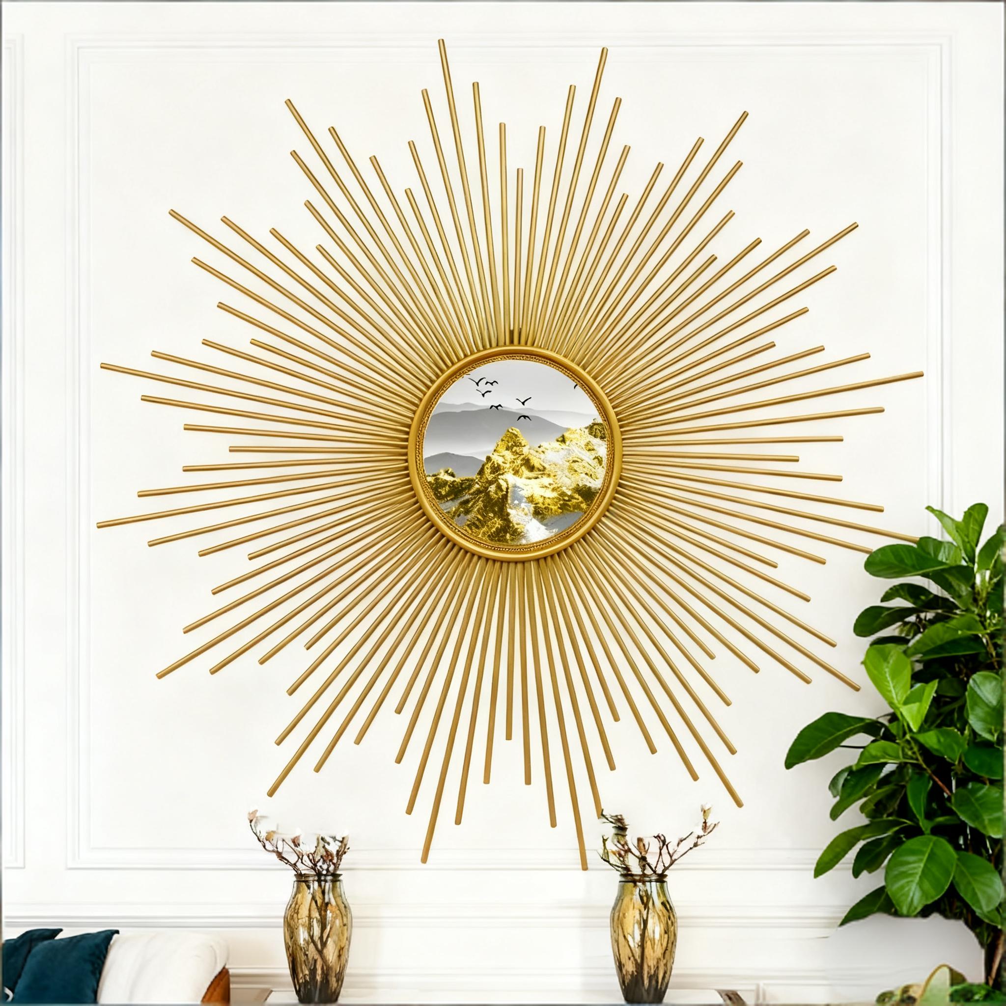 欧式金属轻奢壁饰客厅餐厅玄关卧室壁挂铁艺太阳镜背景墙装饰挂件